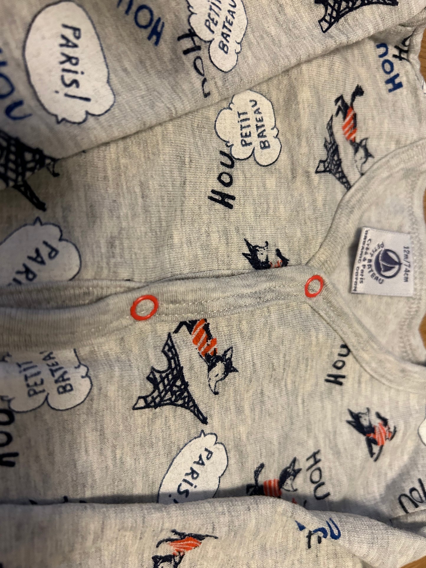 Petit Bateau Grijs/Blauw Jumpsuit - maat 74/80 (6-12M)