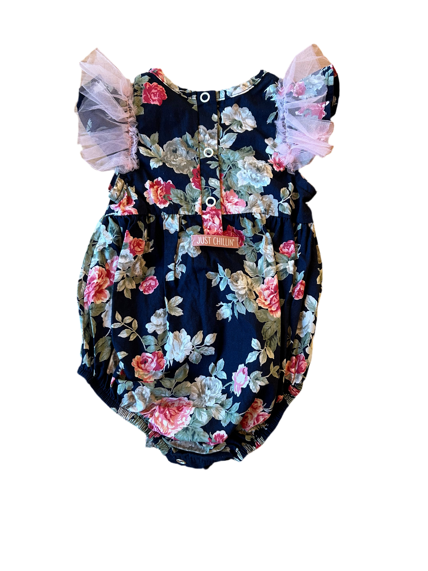 Flower Frill Onesie with pink ribbon - size 62 (3-6M)