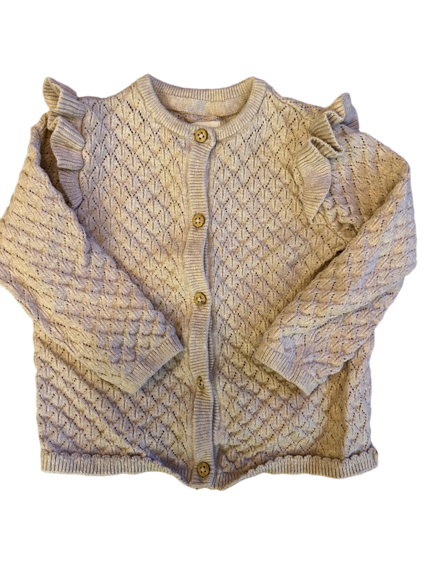 Beige gebreide cardigan met ruches - maat 74-80 (6-12M)