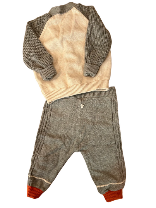Baby Mori Knitted Cardigan & Pants - size 74-80 (6-12M)