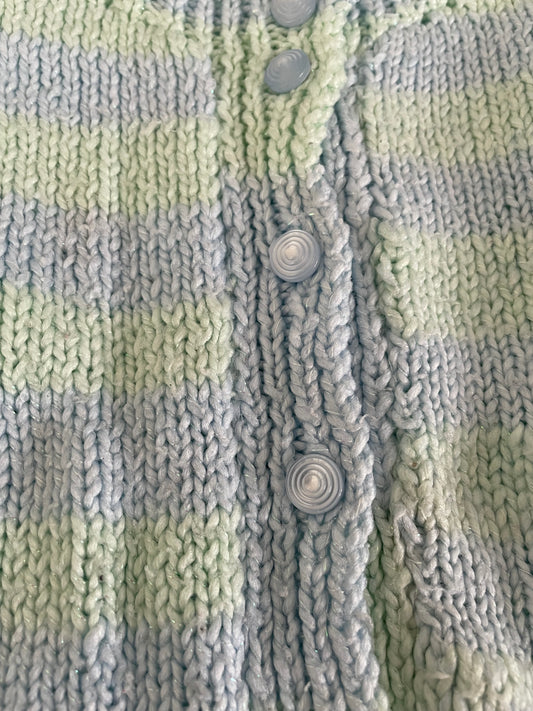 Gebreide blauw en groen gestreepte trui - 92-98 (2-3 jaar)