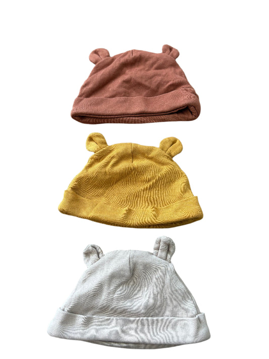 Set of 3 Cotton Hats - Size Newborn