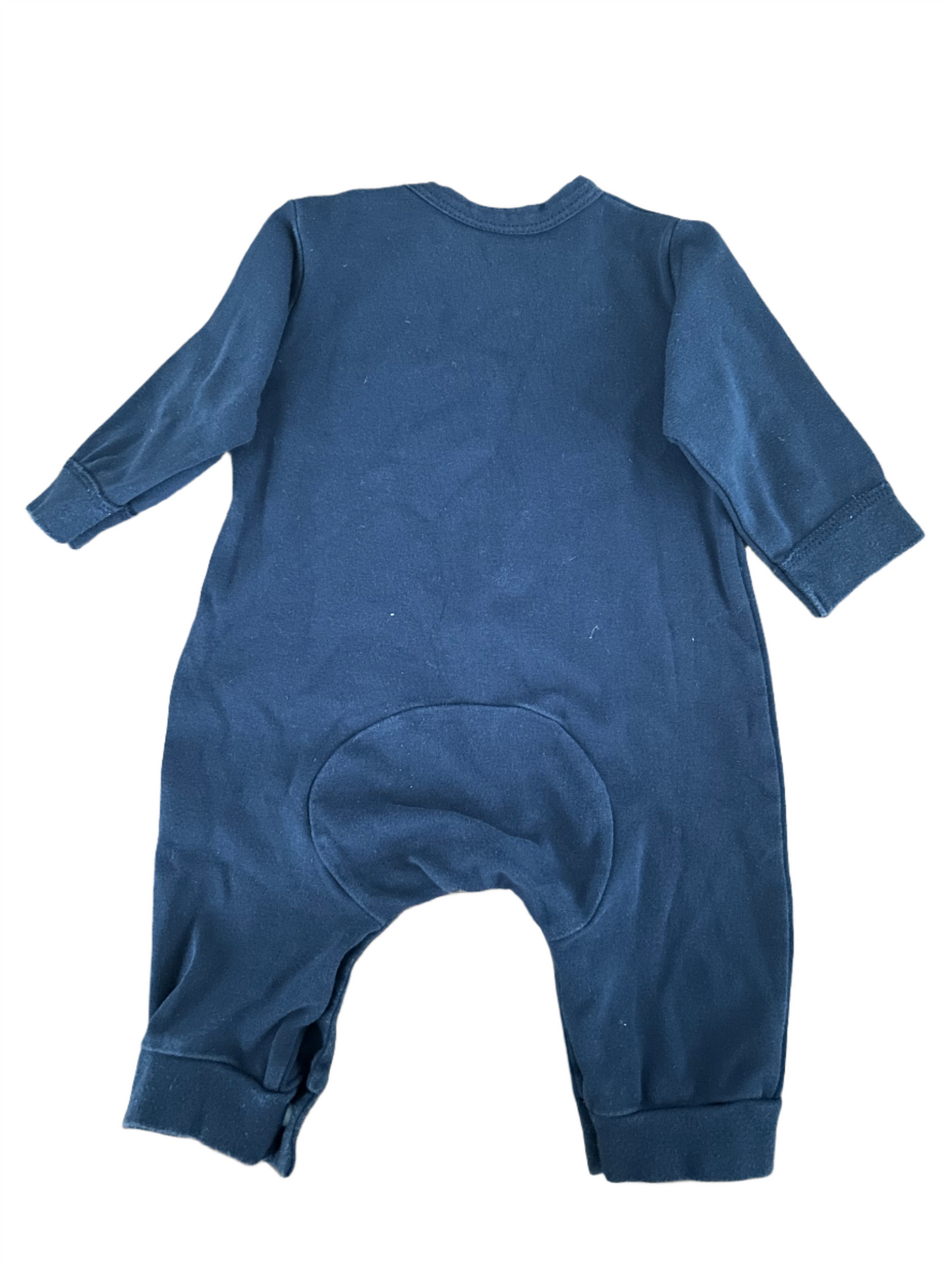 Marineblauwe onesie met giraffe - maat 60 (3M)