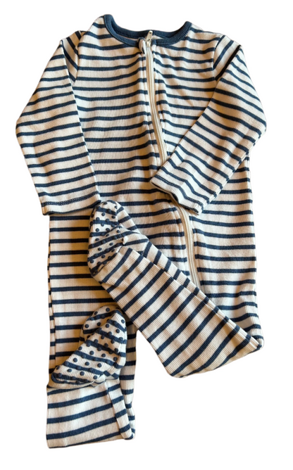 Blauwe gestreepte baby jumpsuit met lange mouwen - maat 74-80 (6-12M)