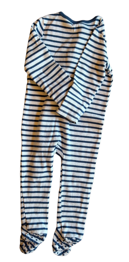 Blauwe gestreepte baby jumpsuit met lange mouwen - maat 74-80 (6-12M)