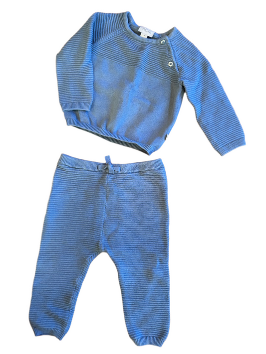 Gebreid turquoise vest en broek - maat 74-80 (6-12M)