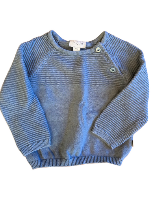 Gebreid turquoise vest en broek - maat 74-80 (6-12M)