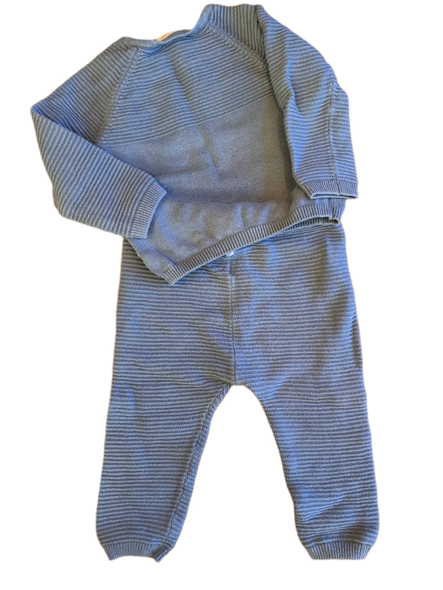 Gebreid turquoise vest en broek - maat 74-80 (6-12M)