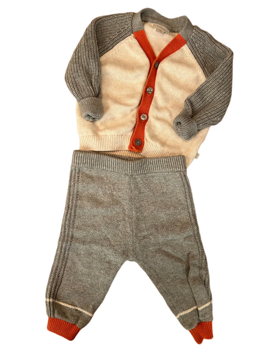 Baby Mori Knitted Cardigan & Pants - size 74-80 (6-12M)