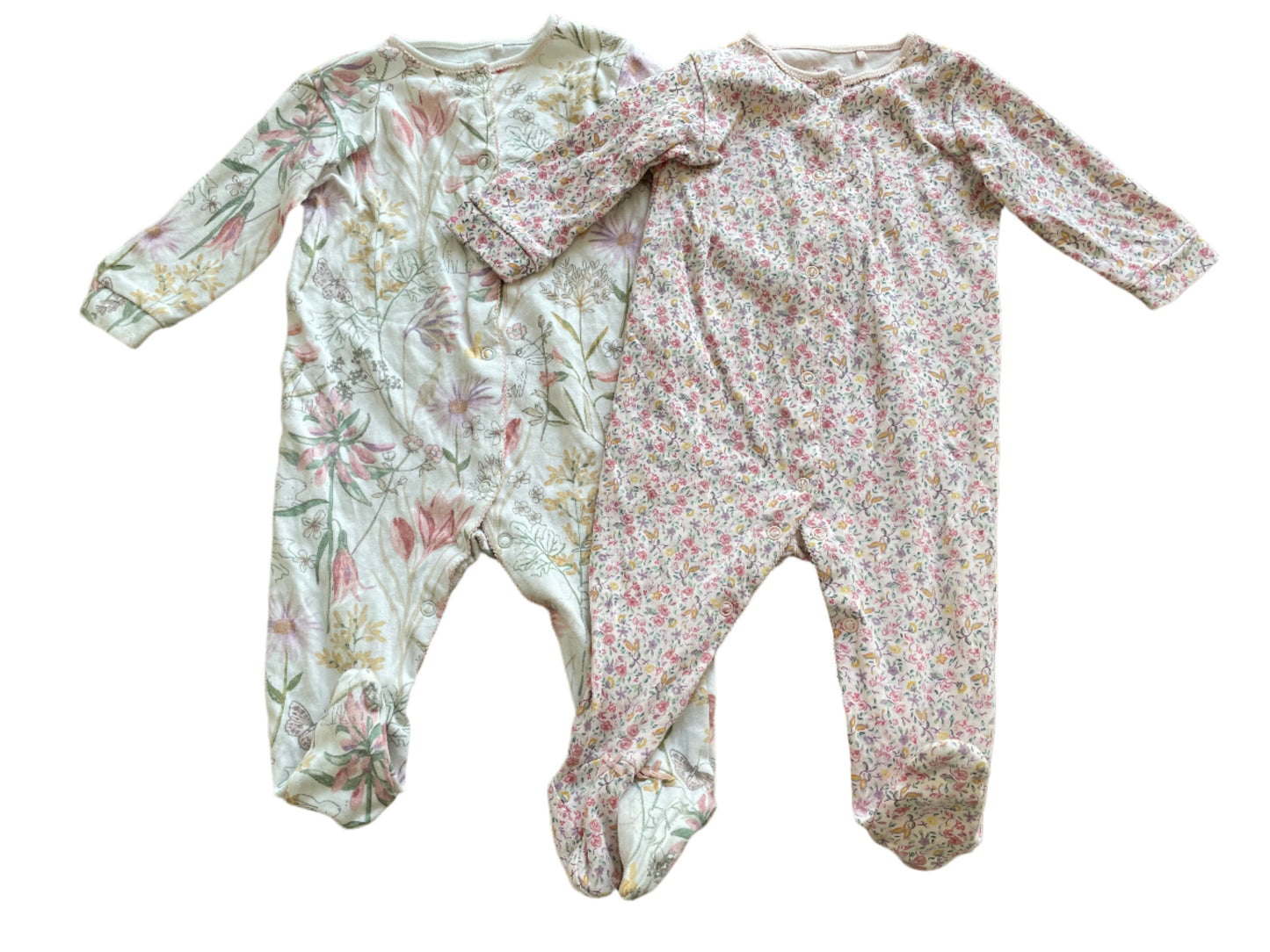 Twee-pack rompertjes met lange mouwen en bloemen - maat 74 (6-9M)