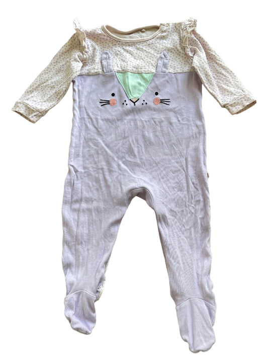 Onesie met lange mouwen en konijnengezichtje - maat 80 (9-12M)