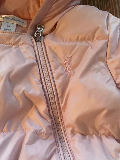 Ralph Lauren Pink Padded & Hooded Baby Snowsuit - size 68 (6M)