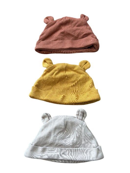 Set of 3 Cotton Hats - Size Newborn