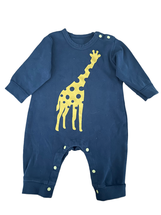 Marineblauwe onesie met giraffe - maat 60 (3M)